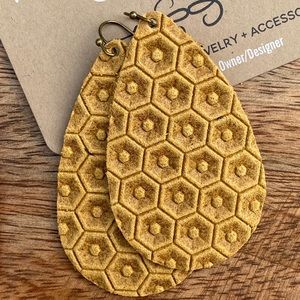 NEW Mustard/Oak Leather Teardrop Earrings